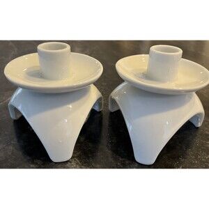 OMC Otagiri White Porcelain Tripod Taper Candle Holders set of 2-  MCM